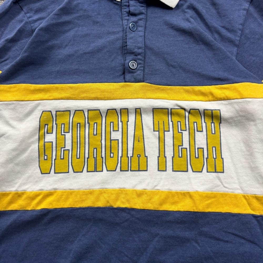 Vintage 1990s Nutmeg Georgia Tech Rugby Polo Long Sleeve Blue Size Large - Picture 2 of 7